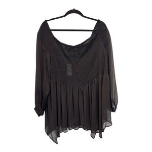 Love & Legend Dressy Black Off Shoulder Smocked Sheer Top NWT
